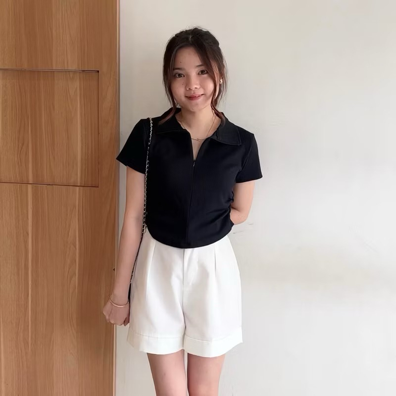 Zipper Knit Crop Top | Atasan Wanita Crop