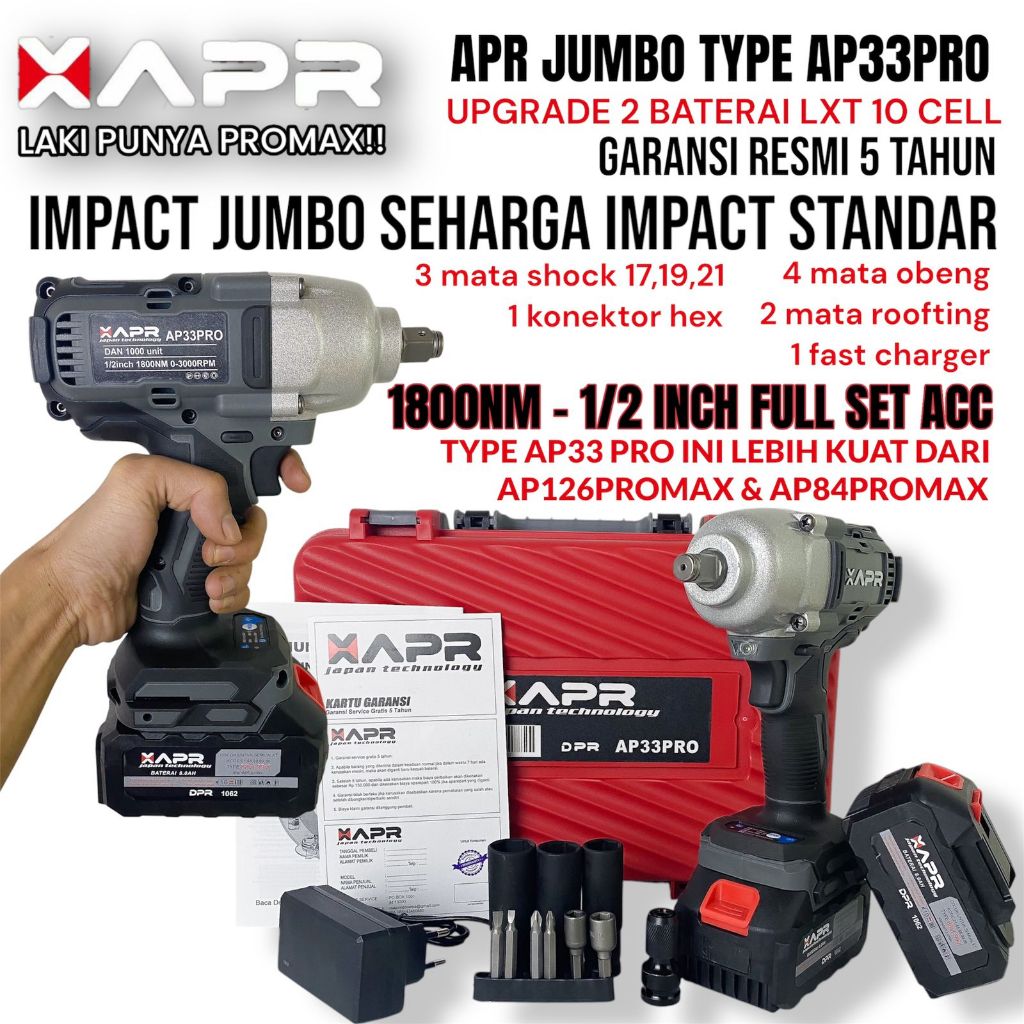 APR Raja impact wrench jumbo apr ap33 pro 1800nm impek kuat mobil motor mesin truck xapr GARANSI 5 T