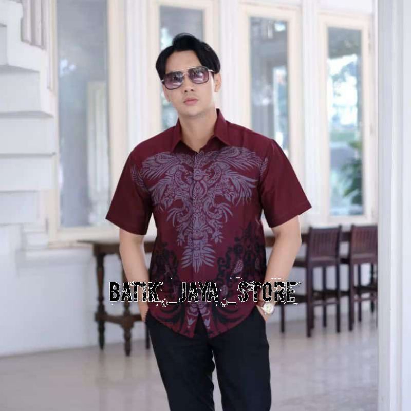 022 Zahira Batik HRB026 Kenongo Hem Kemeja Batik Pria Lengan Pendek  Katun Primis Halus M L XL