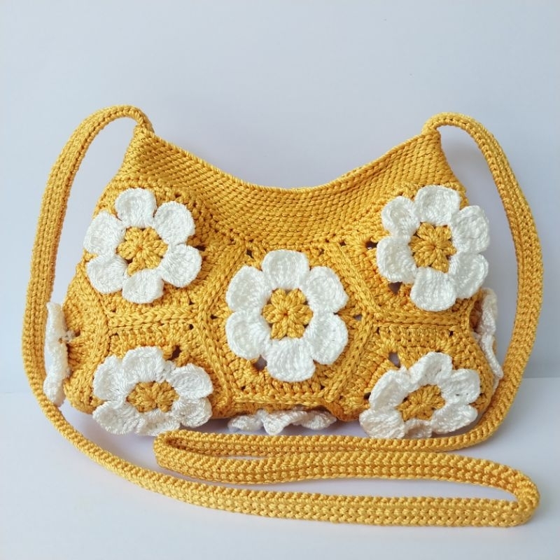 Tas Rajut Bunga Daisy