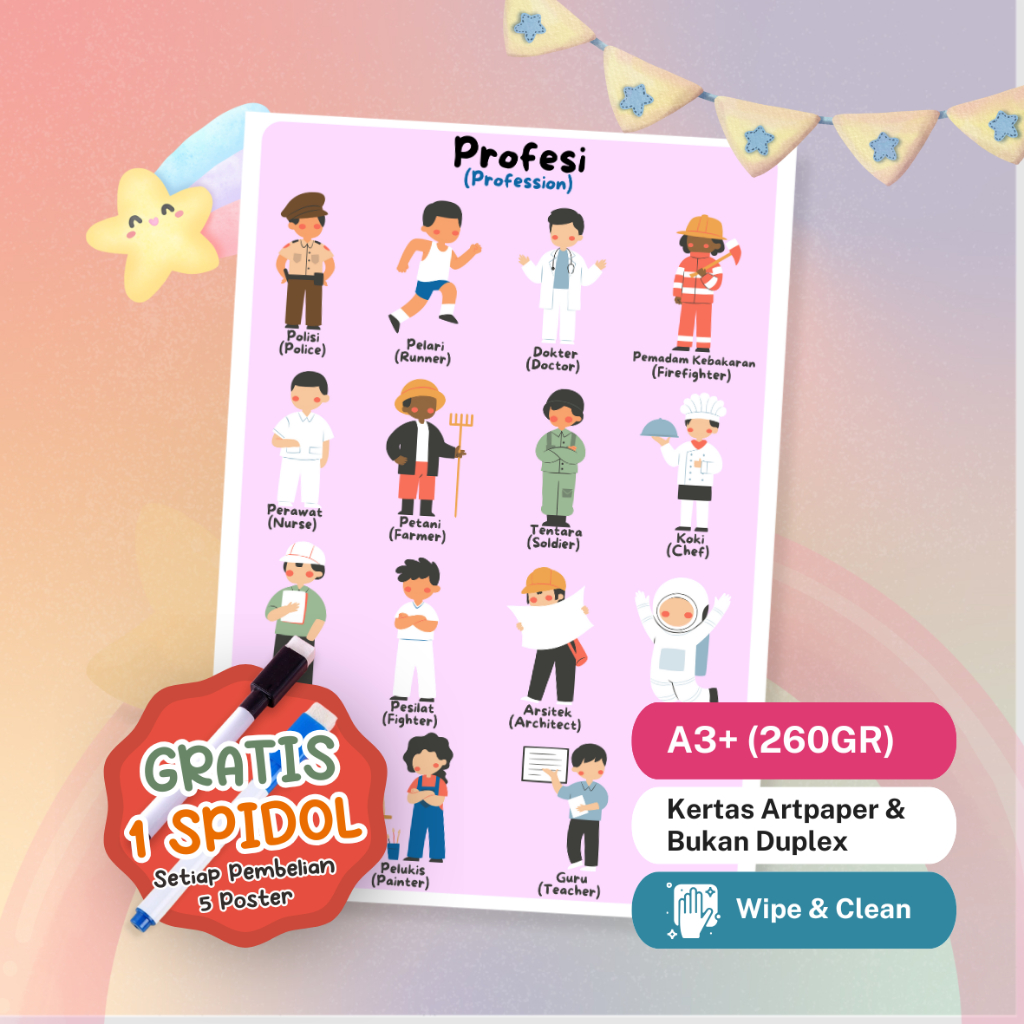 POSTER LAMINASI Profesi Pekerjaan / Poster Profesi / Poster Pekerjaan | Poster Edukasi Anak