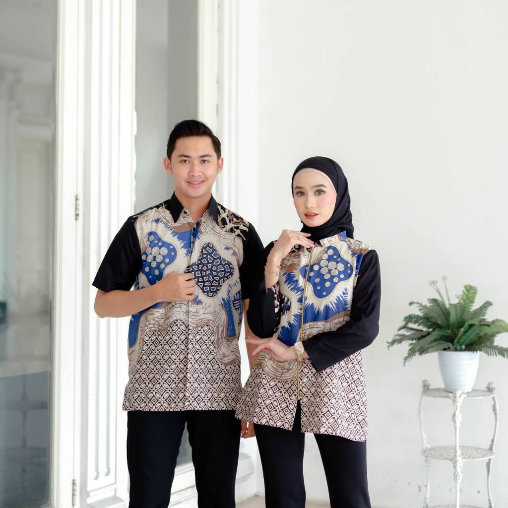 Benang Raja Batik Couple Pria Wanita Katun Kawung Gelombang