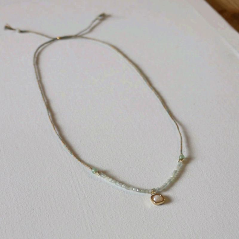 Lalalandspace - Luna Necklace - kalung benang batu alam gold-filled