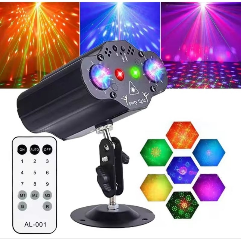 lampu disko mini laser proyektor bar kafe karaoke KTV party sensor suara remote wireless mini stage 