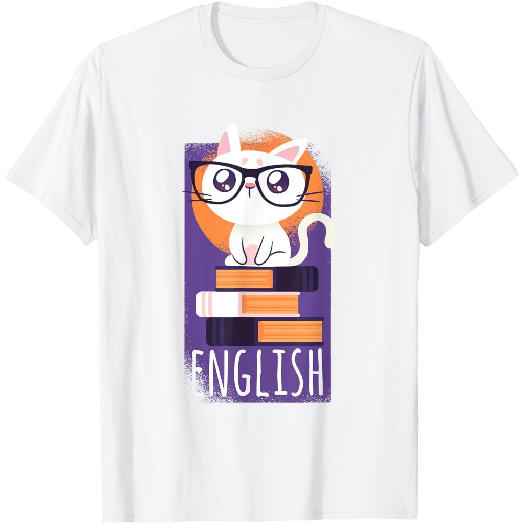 Kucing Pintar Bahasa Inggris yang Cerdik - Buku dan Kucing Pecinta Buku Kucing Kaos