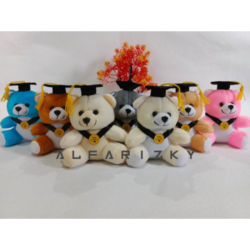 Boneka Gemoy bear wisuda Berlogo Happy graduation, tinggi 12 cm pelengkap bouqet/dekor dll