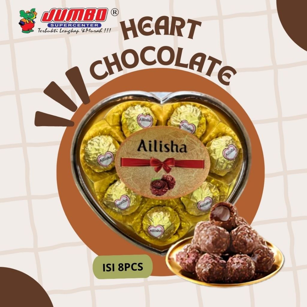 

Cokelat Ailisha Bentuk Hati isi 8 pcs 100 gr / Cokelat Impor/ Kado Cokelat