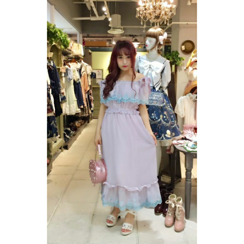 (NEW) AXES FEMME X DISNEY LILAC DRESS SAILOR EMBROIDERY KAWAII PRINCESS OVERALL BRUKAT GAUN RENDA BO