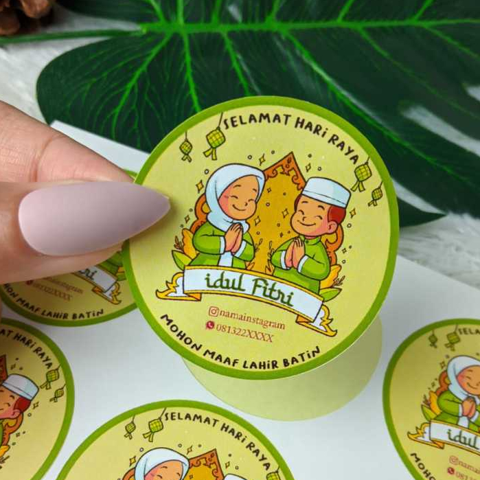 

5-8 Threemind Cetak Sticker Label Bulat Idul Fitri Stiker Lebaran Toples Label Kue Kering Cookies