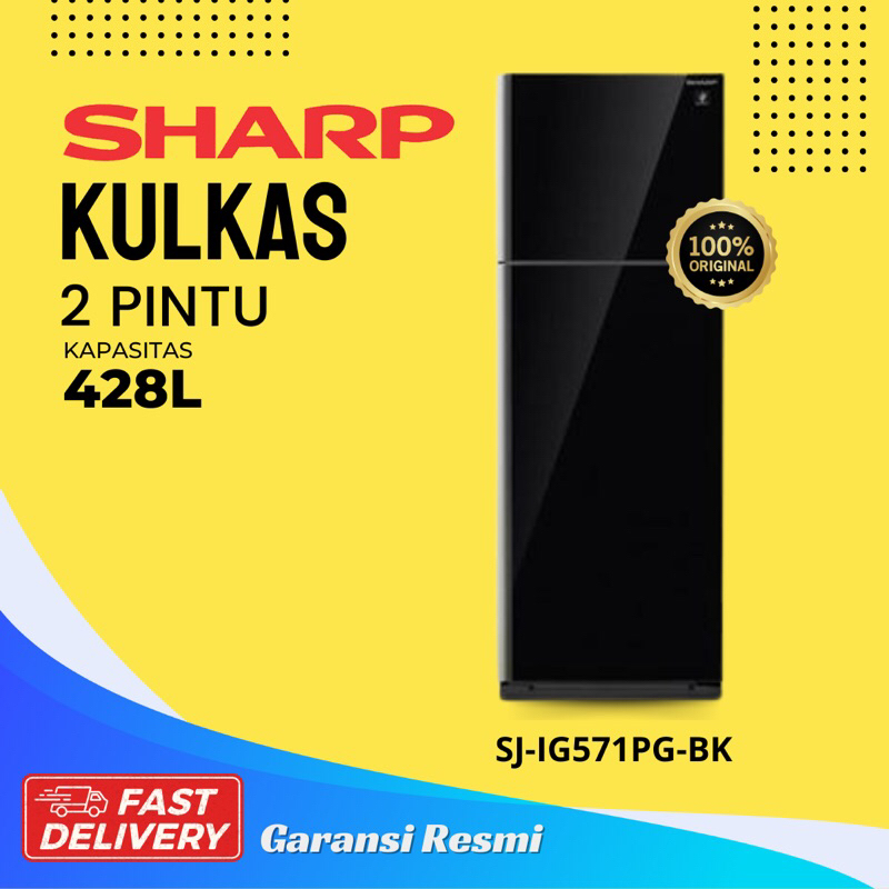 KULKAS SHARP SJ-IG571PG-BK Kulkas 2 Pintu J-Tech Inverter Plasmacluster 428 LITER