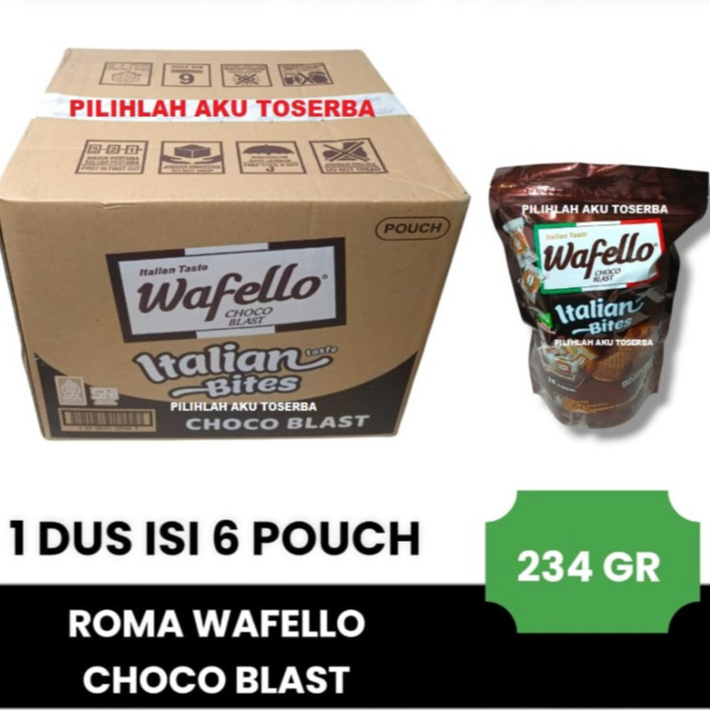 

Wafello BITES Choco Chocolate POUCH Big Pack ( HARGA 1 DUS ) / Wafer Wafello 1 Karton