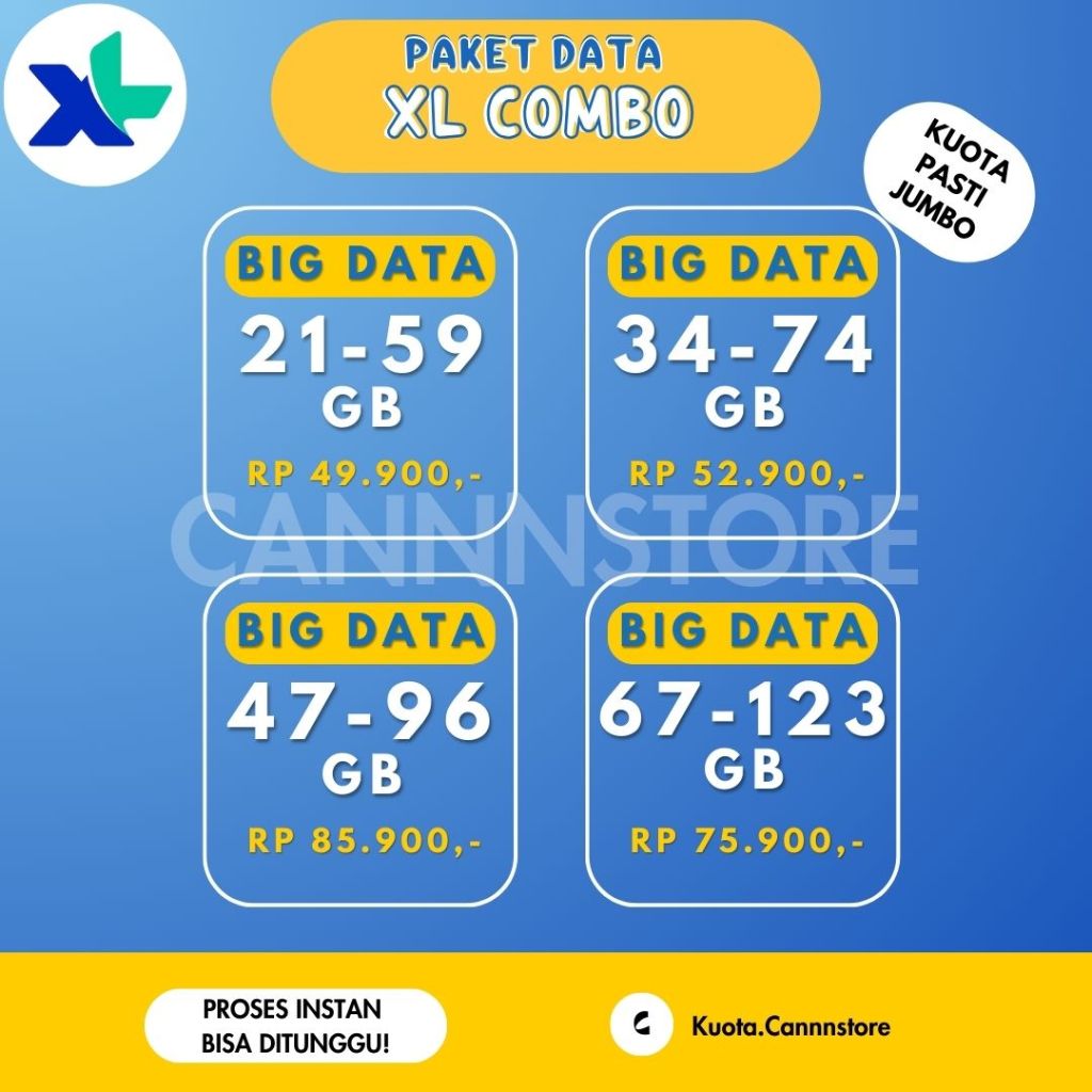 TERMURAH PAKET DATA XL KUOTA JUMBO XL COMBO FLEX XL REGULER KUOTA NASIONAL 1 MENIT DIPROSES