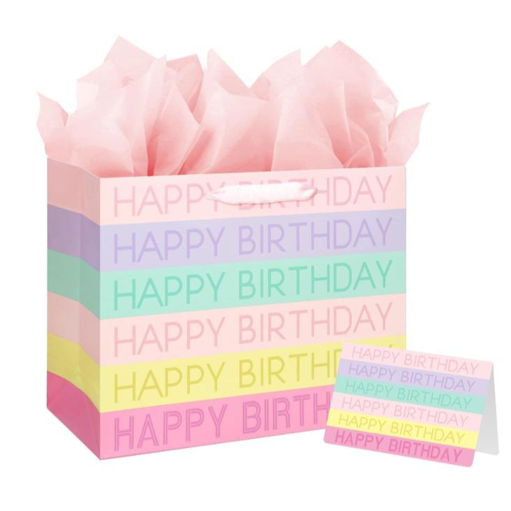 

PAPER BAG ULANG TAHUN MOTIF Garis Warna warni PREMIUM JUMBO BESAR TEBAL Tas Hadiah Ulang Tahun UNGU dengan Tisu dan Kartu Ucapan SET Kertas Kado Souvenir Packaging Kraft TAS JINJING HANDLE