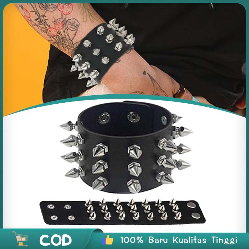 Gelang Duri Punk 3 Baris Bracelet Punk Gelang Punk Rock Gelang Band Metal