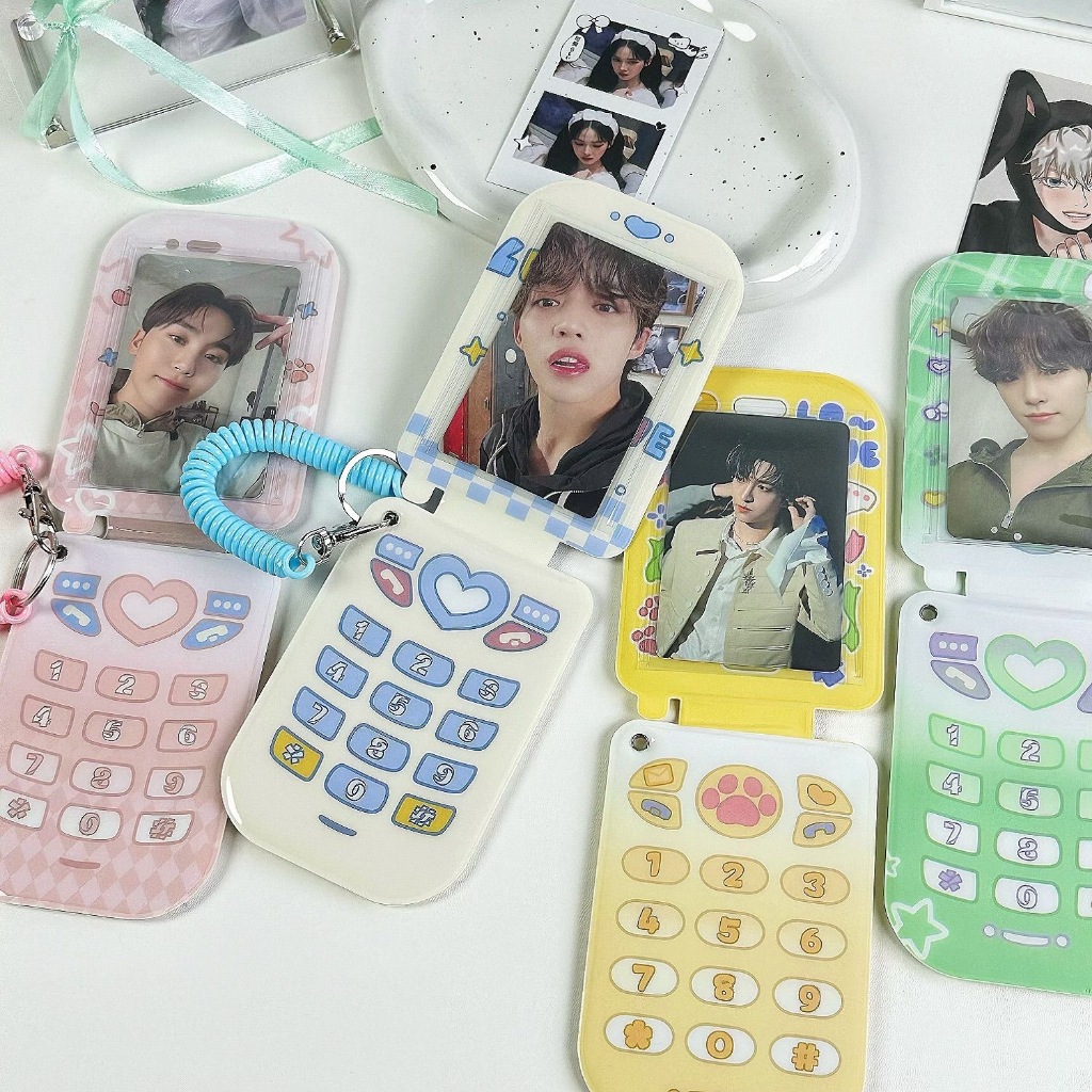 CAHOL Photocard Holder Y2K Style Leather Flip Phone Shape