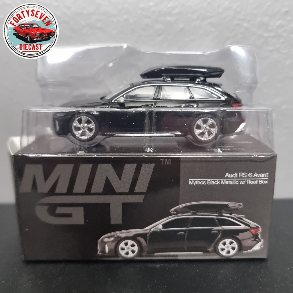 Mini GT mgt minigt 257 Audi RS 6 Avant Mythos Black Metallic w/ with Roof Box Unsealed loose open se