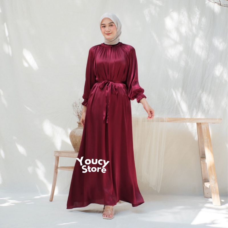 AISYAH DRESS SATIN/GAMIS LEBARAN TERBARU 2025/Dress Satin Kondangan Hijab