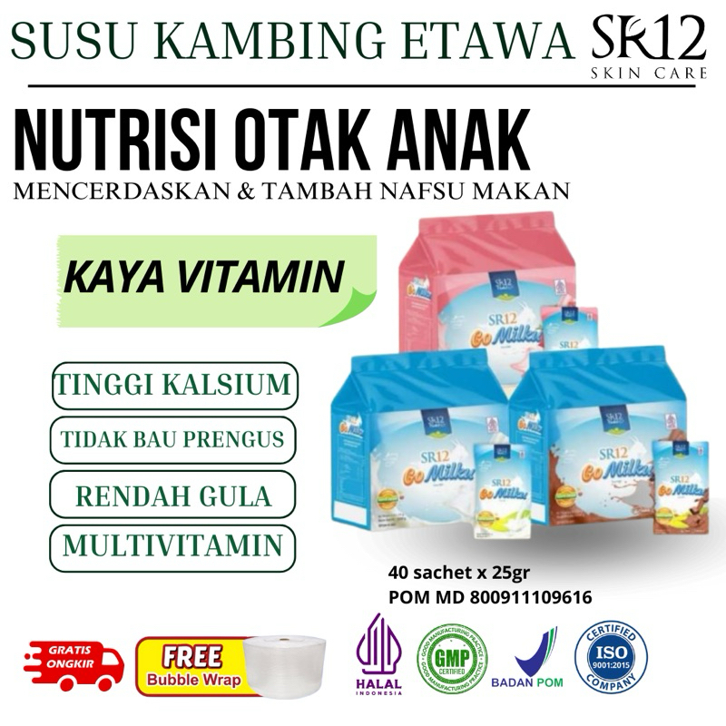 

Susu Kambing SR12 Gomilku 200gr kemasan saset Go Milku Susu Bubuk Etawa Halal penambah nafsu makan, mencerdaskan otak anak