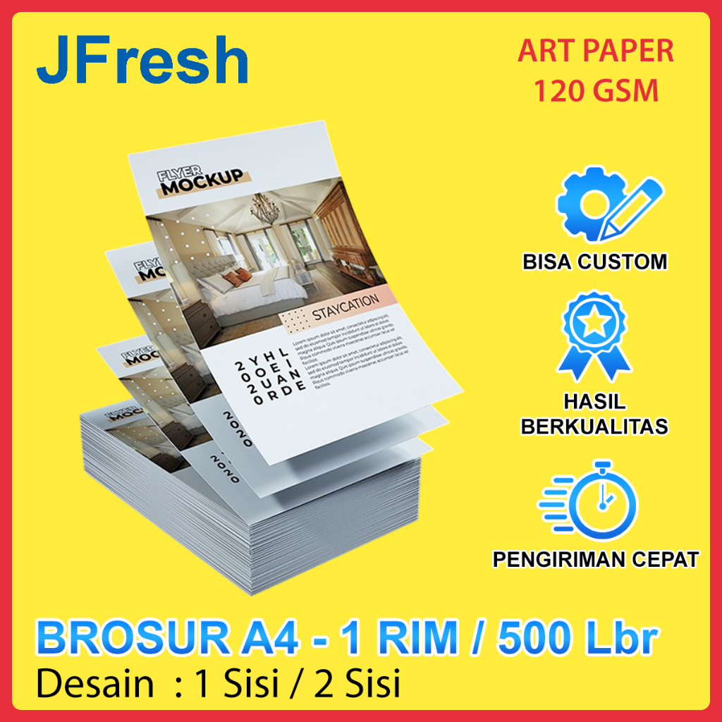 

Cetak Brosur Ukuran A4 1 Rim 500 Lembar Harga Grosir Termurah Kertas Art Paper 120 gsm 1 Sisi 2 Sisi / Print Brosur Desain Custom Art Papper 120gsm Satu Sisi Dua Sisi Murah Flyer Pamflet Promo Promosi