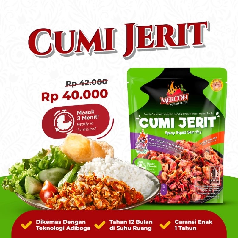 

Cumi Jerit Mercon Merah Putih 150gr Cumi Mercon Pedas Makanan Instan