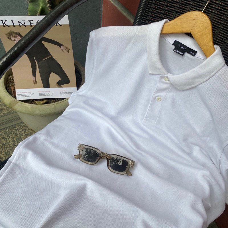 Bossini Original Kaos Poloshirt Pria Putih Polos Kaos Polo Second