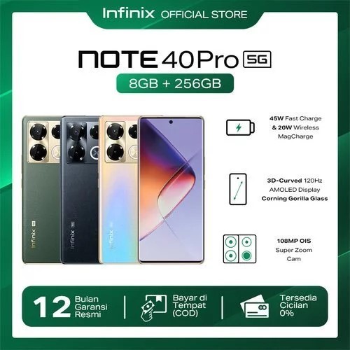 Promo HP Second Infinix Note 40 Pro 5G 8/256GB - Up to 16GB Extended RAM ORIGINAL SEGEL