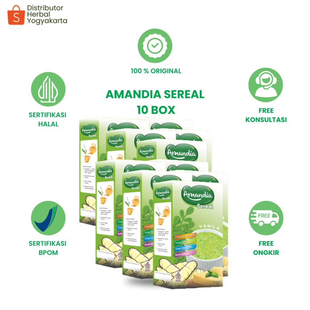 

Sereal Amandia Rasa Vanilla - Atasi Diabetes, Stabilkan Gula Darah, Gerd & Maag - 10 Box
