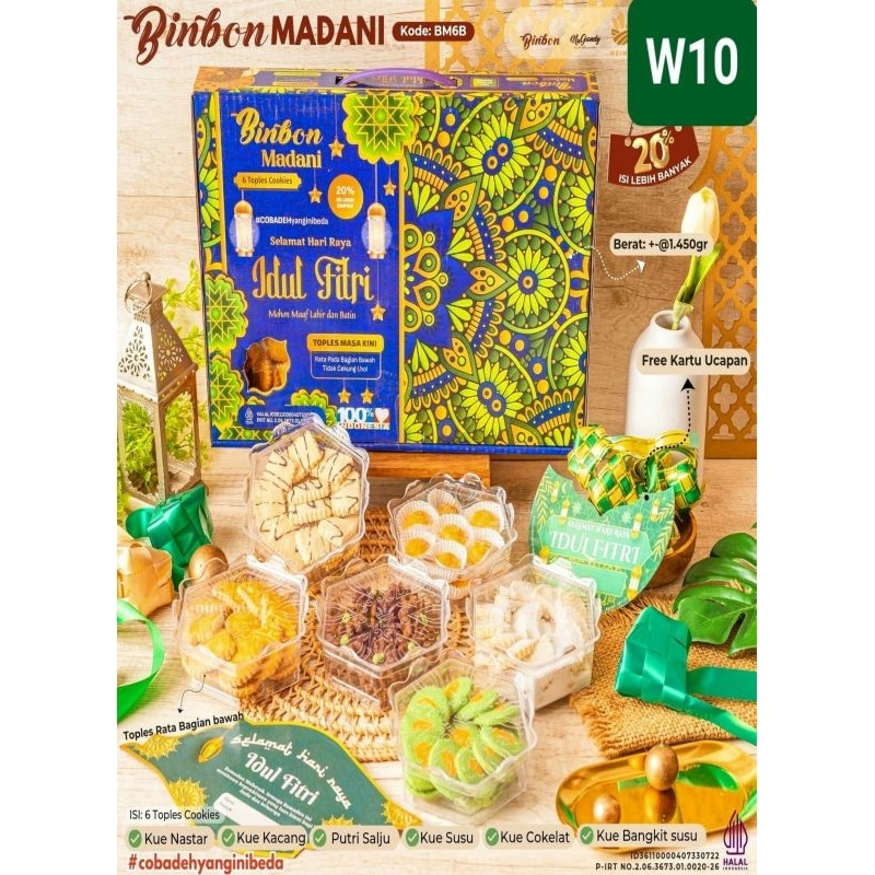 

PROMO PAKET HAMPERS LEBARAN BINBON MADANI // SEPAKET ISI 6 TOPLES// SANGAT ENAK & LEZAT// PRODUK HALAL 100%