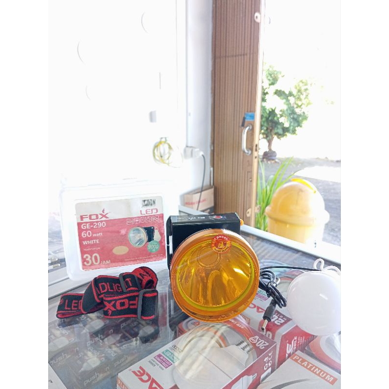 Senter Kepala Lensa Putih/Kuning FREE Lampu Emergency