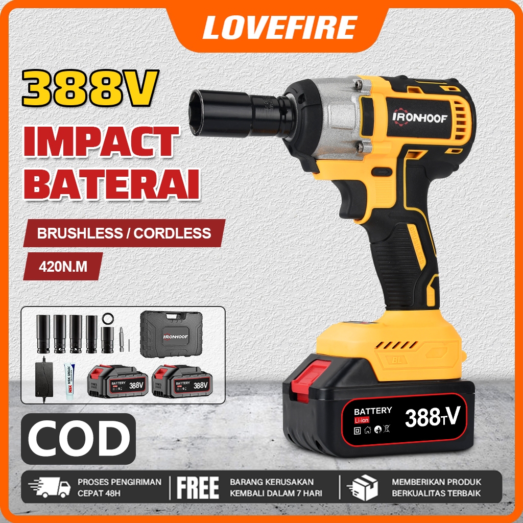 IRONHOOF Impact Baterai 288V Impact Wrench Brushless Bor Baterai bor Impact Baterai 420N.M