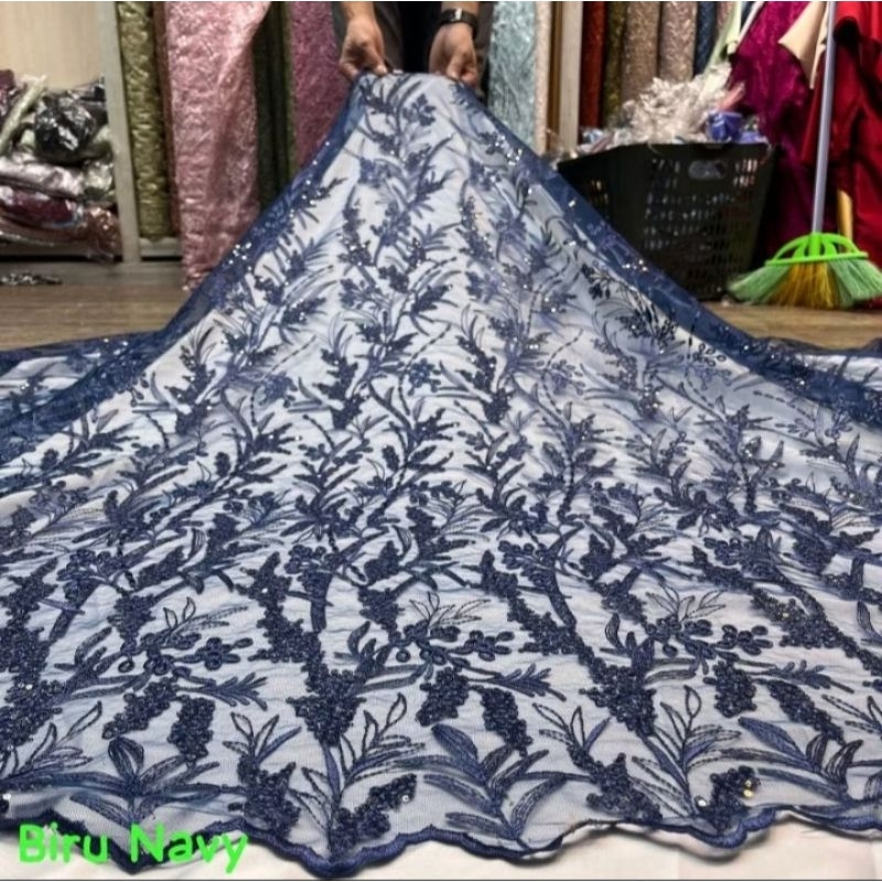 Kain tille mawar full payet spenggel || bahan kebaya meteran
