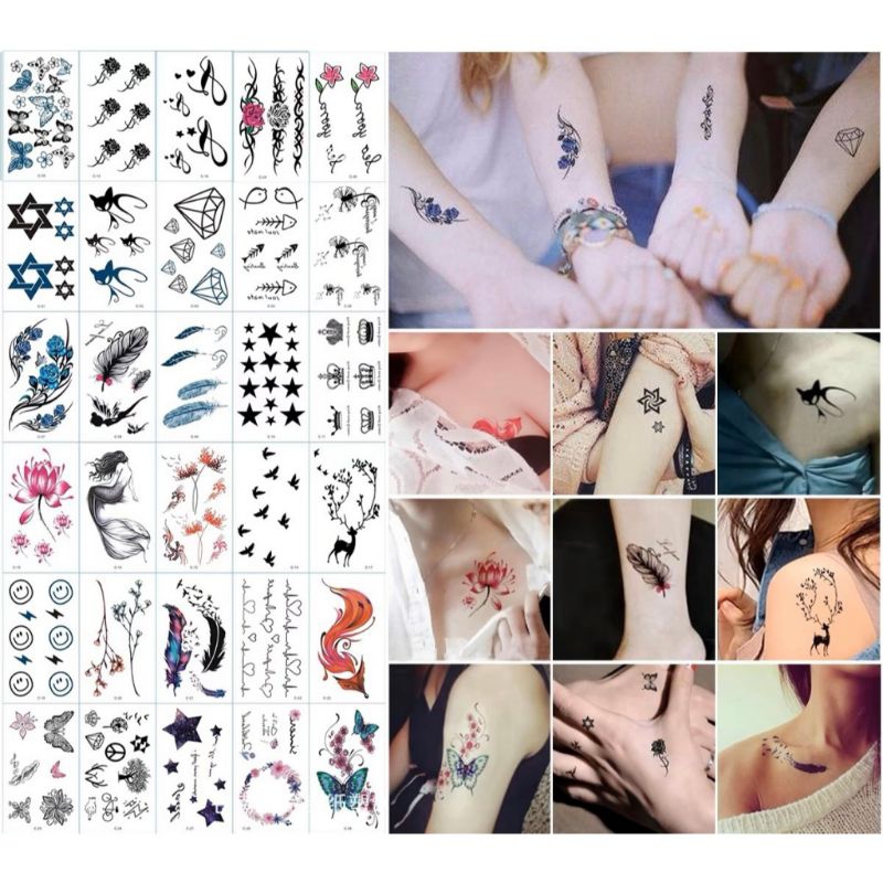 ( diolyn.id ) F01-F30 Tato tatto stiker kupu kupu biru temporer | Sticker tatto butterfly navy blue 