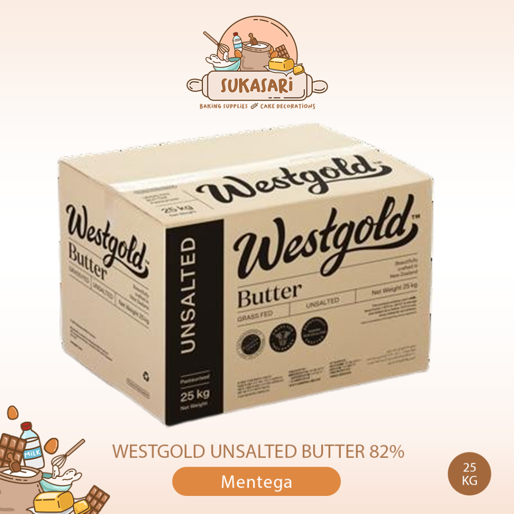 

WESTGOLD Grass-Fed Butter UNSALTED 25kg / Mentega Dus Westland Milk Products BUTTER 82% FAT, FRZ, 25KG