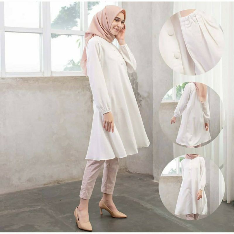 Baju Tunik Putih Polos MARYANI TUNIK Atasan Remaja kekinian Aplikasi Kancing