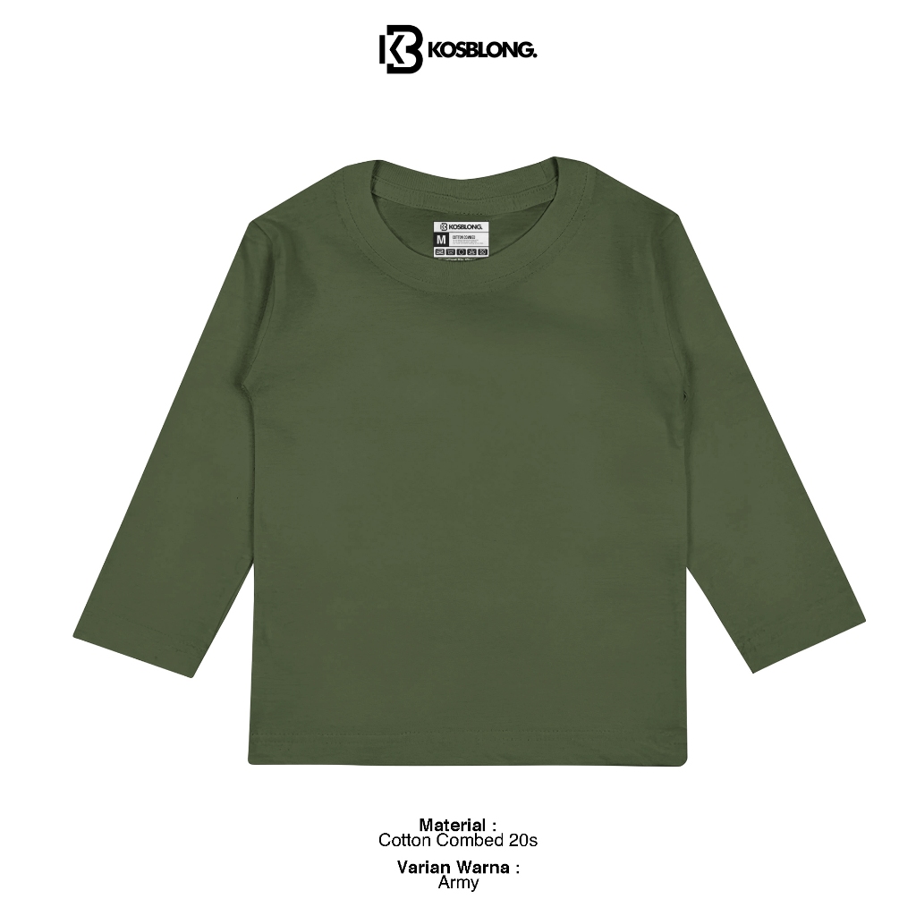 Kosblong Kaos Polos Anak Cotton Combed 20s Laki-laki dan Perempuan Lengan Panjang - Army