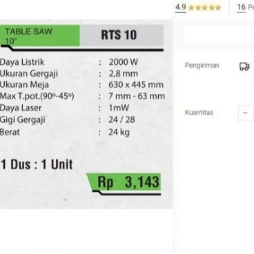 

Table Saw 10" RYU RTS 10 Mesin Gergaji Meja Duduk Potong Kayu Circular