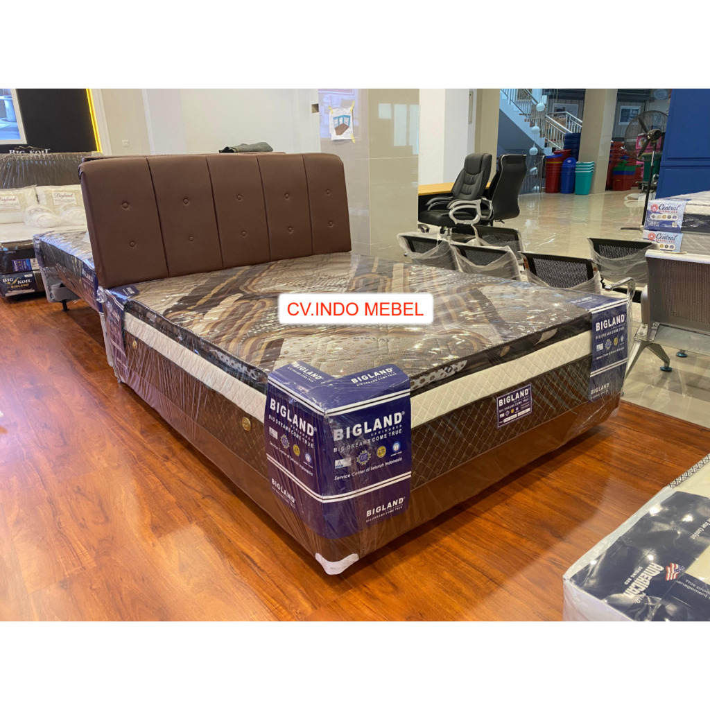 SET Double Bed Boxy Bigland Havana Lapisan Pillow Top Springbed ( FULLSET )Ready makassar promo