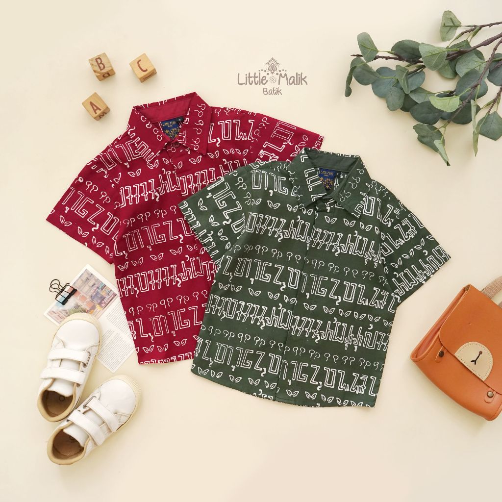-Batik Organik- Kemeja Batik Anak Lengan Pendek By Little Malik Batik, Garutan Aksara Jawa