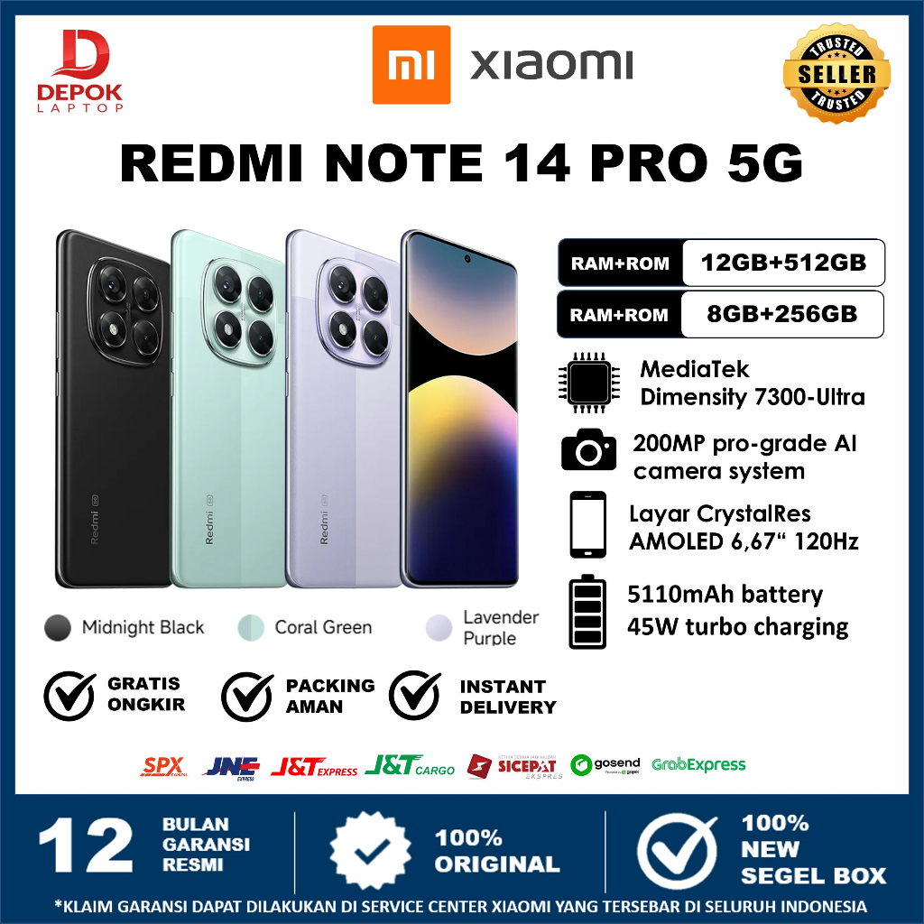 New Xioami Redmi Note 14 Pro 5G NFC 12/512GB Amoled 120Hz Garansi Resmi