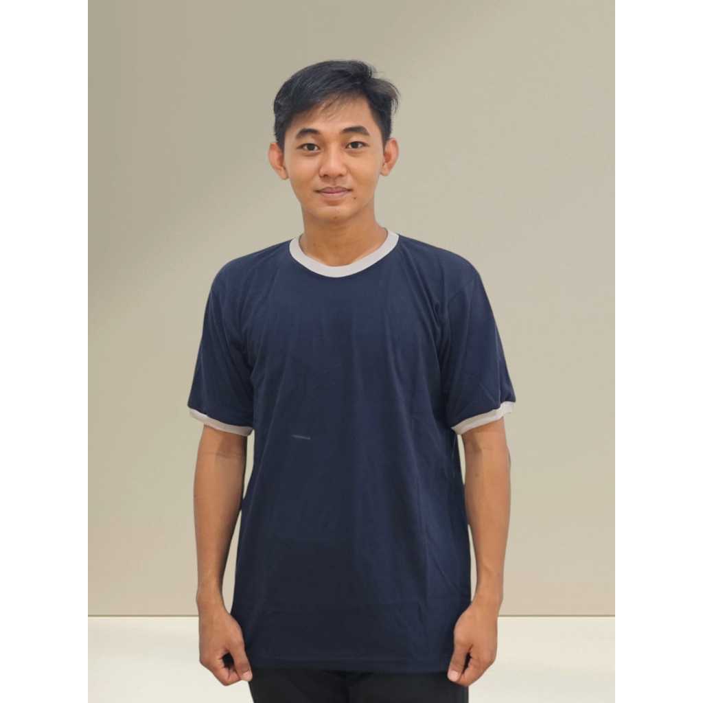 Kaos Cotton Combed 24s Warna Dongker Variasi Rib Abu Muda