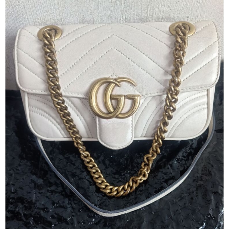 BOOM SALE Original Authentic Gucci Marmont Caviar Putih BW sudah pakai mutiara Lengkap Creed Noser M