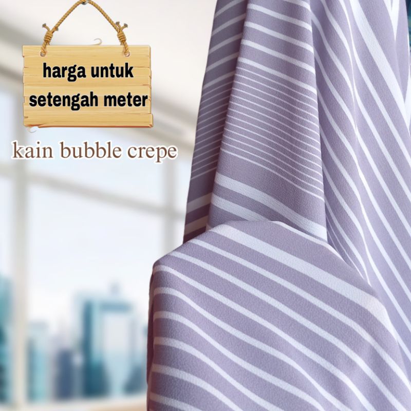 Kain Bubble Crepe Motif Salur Lilac Muda
