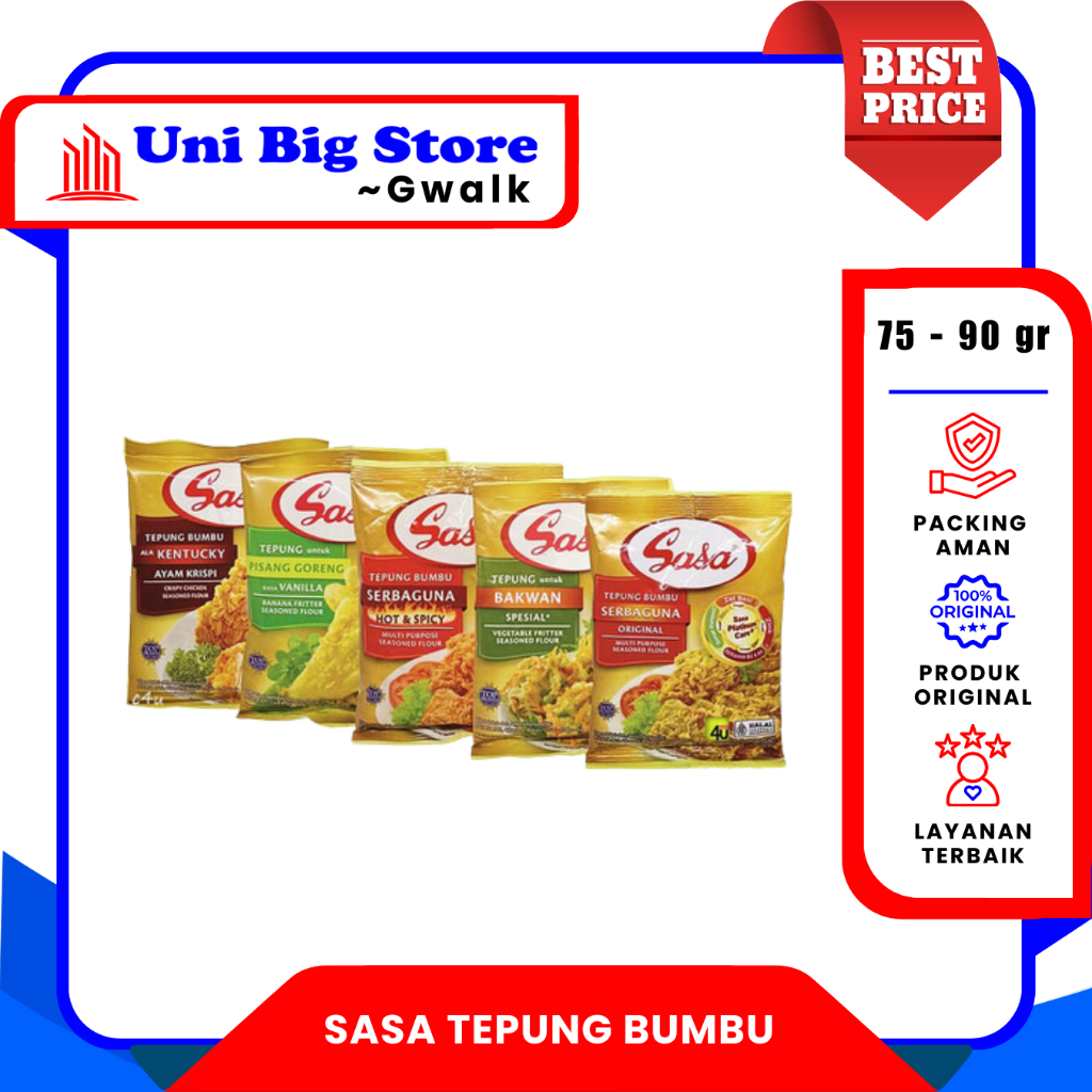 

SASA TEPUNG BUMBU SERBAGUNA - HOT & SPICY - KENTUCKY - PISANG GORENG - BAKWAN - 75 - 90 gr