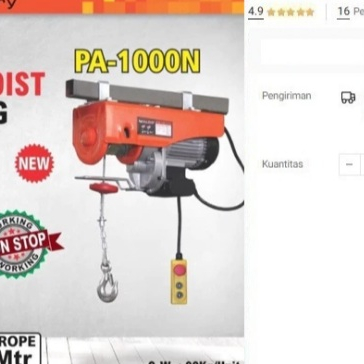 

Electric Hoist ALDO PA 1000 Katrol Elektrik Seling Listrik Lift Sling