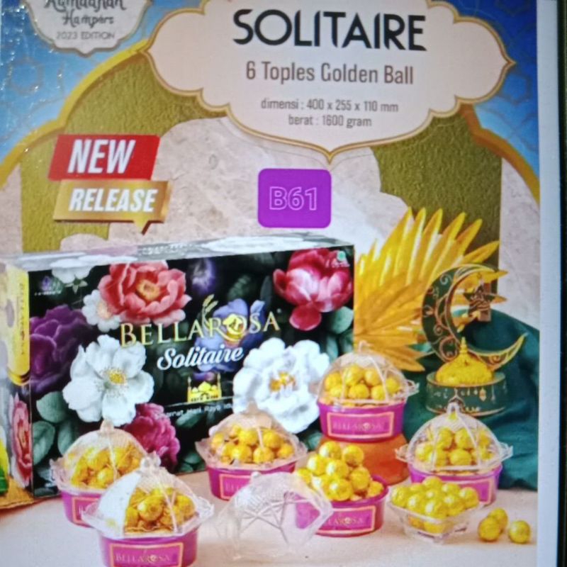 

PROMO PAKET LEBARAN KUE BELLAROSA SOLITAIRE ISI 6 TOPLES COKLAT GOLDEN BALL