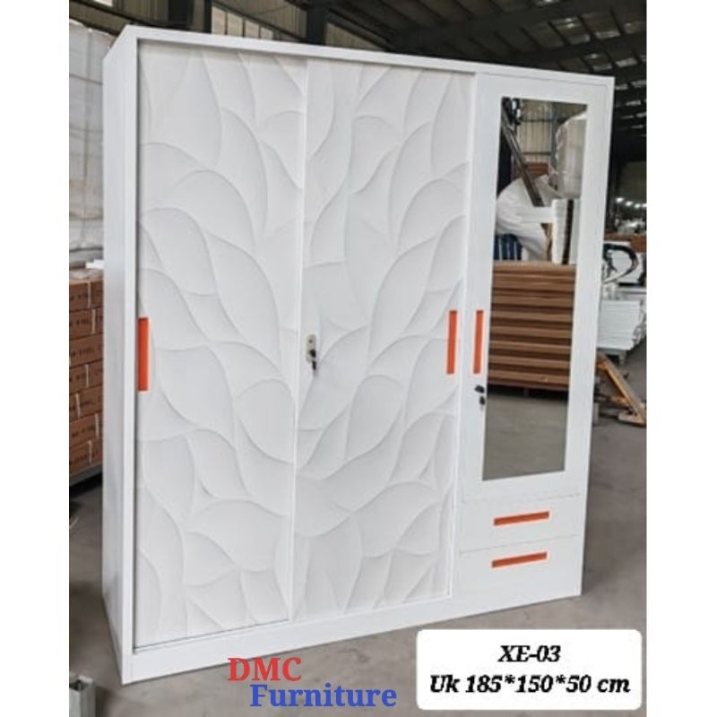 Lemari Baju 3 pintu Besi Lemari pakaian 3 pintu Sliding laci 2 lemari  baju sliding besi 3 pintu
