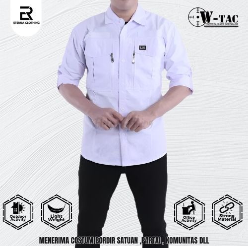 Kemeja Tactical W-TAC ORIGINAL PUTIH Lengan Panjang Baju Kantor Lapangan Reskrim Outdoor Activities