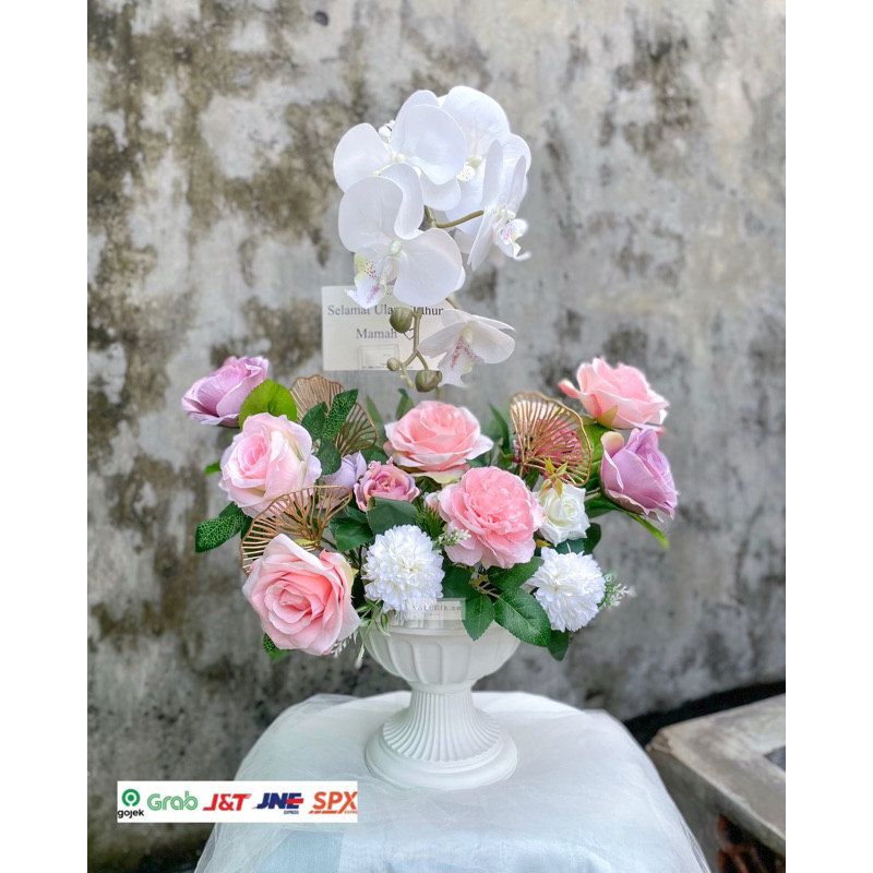BUNGA VAS ANGGREK LATEX KADO HARI IBU HADIAH MOTHERS DAY BUNGA MEJA ANGGREK VAS BUNGA PLASTIK ARTIFI