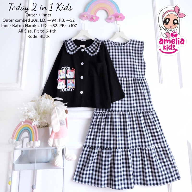 Setelan dress gamis set inner outer anak kids perempuan cewek remaja teen ori amelia solo murah cant
