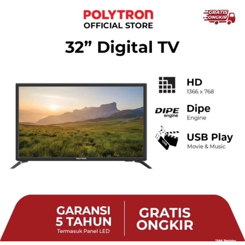 TV LED POLYTRON 32 INCH DIGITAL TV 32V TV POLYTRON 32INCH DIGITAL